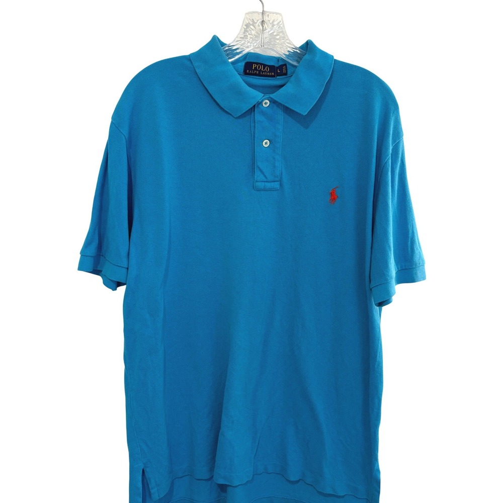 Polo Ralph Lauren Polo Shirt Mens L Blue Short Sleeve Red Pony Logo Preppy